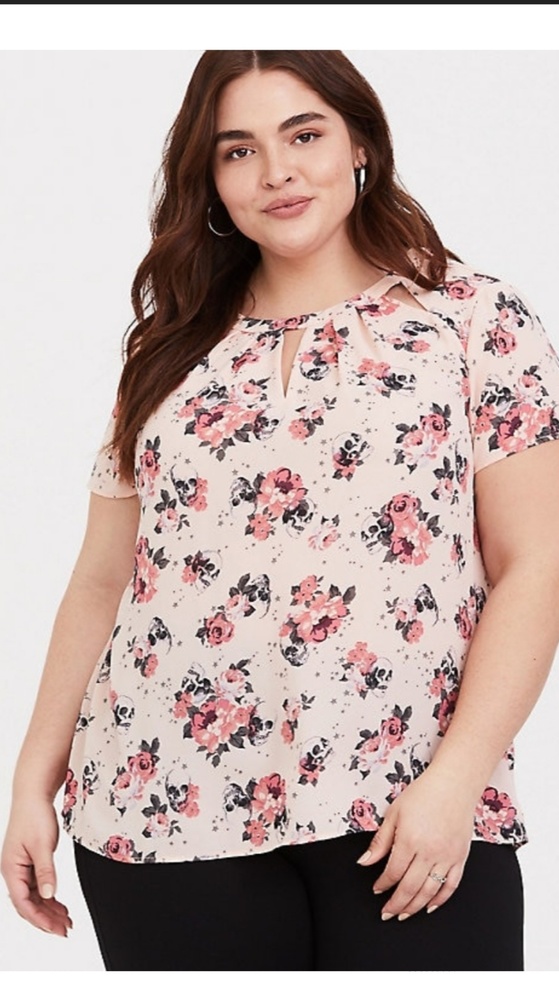 Blush Pink Floral Skull Cutout Blouse